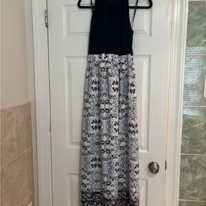 Vince Camuto Navy and White Patterned Maxi Dress